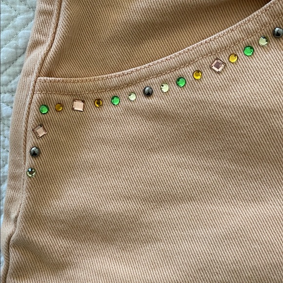 Paloma Wool Brenda Rhinestone Peach Tan Straight Leg Pants / Jeans - Picture 5 of 12